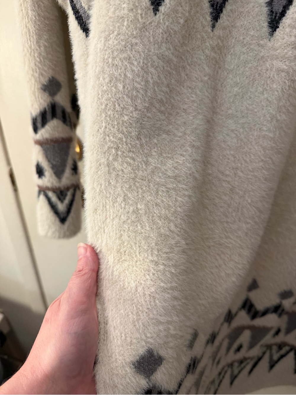 Belldini Cream Open-Front Geometric Pattern Cardigan - Picture 4 of 6